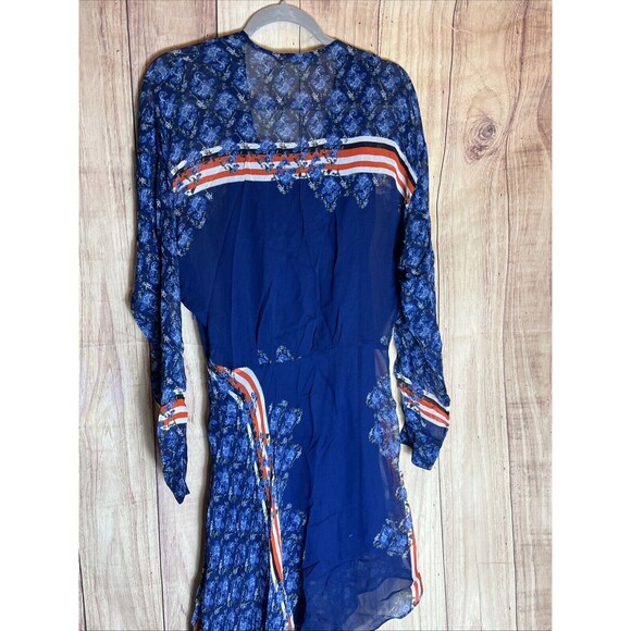 Preen Line Womens Long Sleeve V- Neck High Low Midi Dress Blue Red Small - Picture 12 of 12